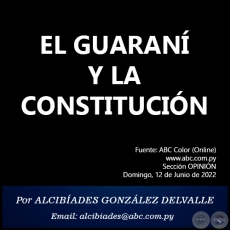 EL GUARANÍ Y LA CONSTITUCIÓN - Por ALCIBÍADES GONZÁLEZ DELVALLE - Domingo, 12 de Junio de 2022
